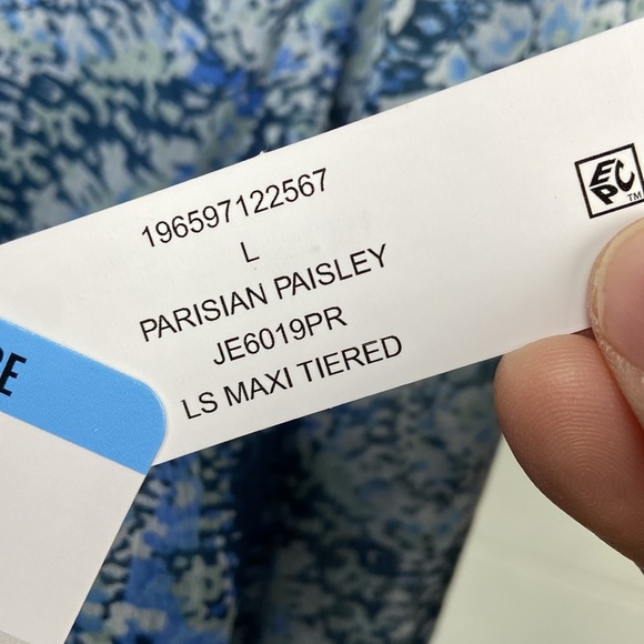 NWT Joie Women's Printed Long Sleeve Tiered Maxi Dress LARGE Parisian Paisley - Picture 7 of 13